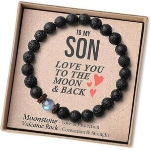 THEMEROL Men's To My Son Rock Bracelet Black Gemstone 7.5" Strength Love Jewelry